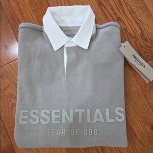 Fear of God Essentials Gray Long Sleeve Tee with White Collar